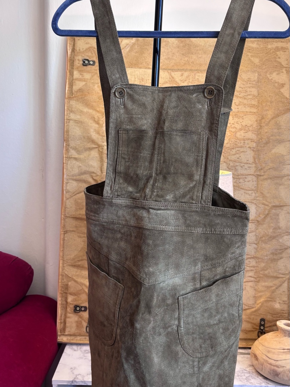 ASOS Olive Green Suede Overalls Miniskirt - Size 6